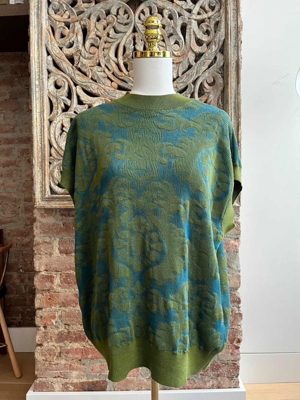 Dries Van Noten Green & Blue Jacquard Intarsia Short Sleeve Knit Sweater - S